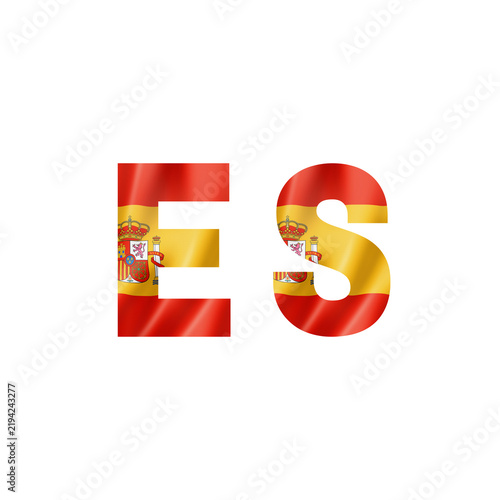 Spanish Country Code Abbreviation ES Featuring the National Flag Pattern Design Isolated on a Plain White Background