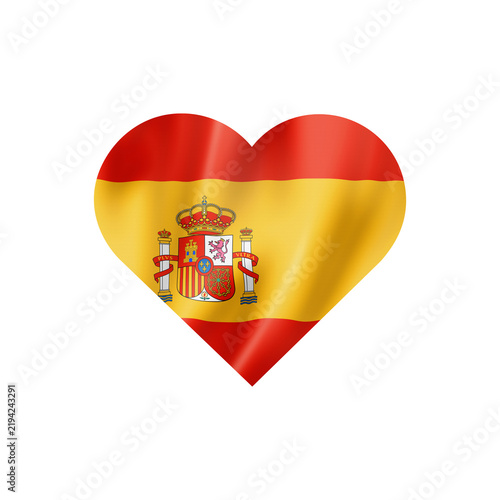 Heart Shaped Flag of Spain With Waving Fabric Texture Representing National Pride and Patriotism for European Cultural Heritage Celebrations