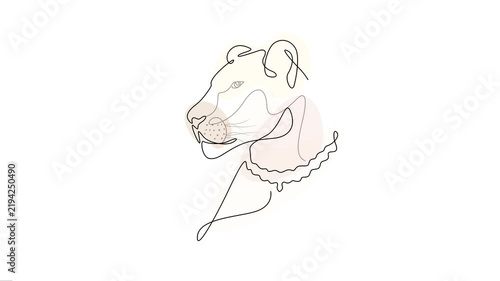 Lioness Head Profile Continuous Line Art Animation