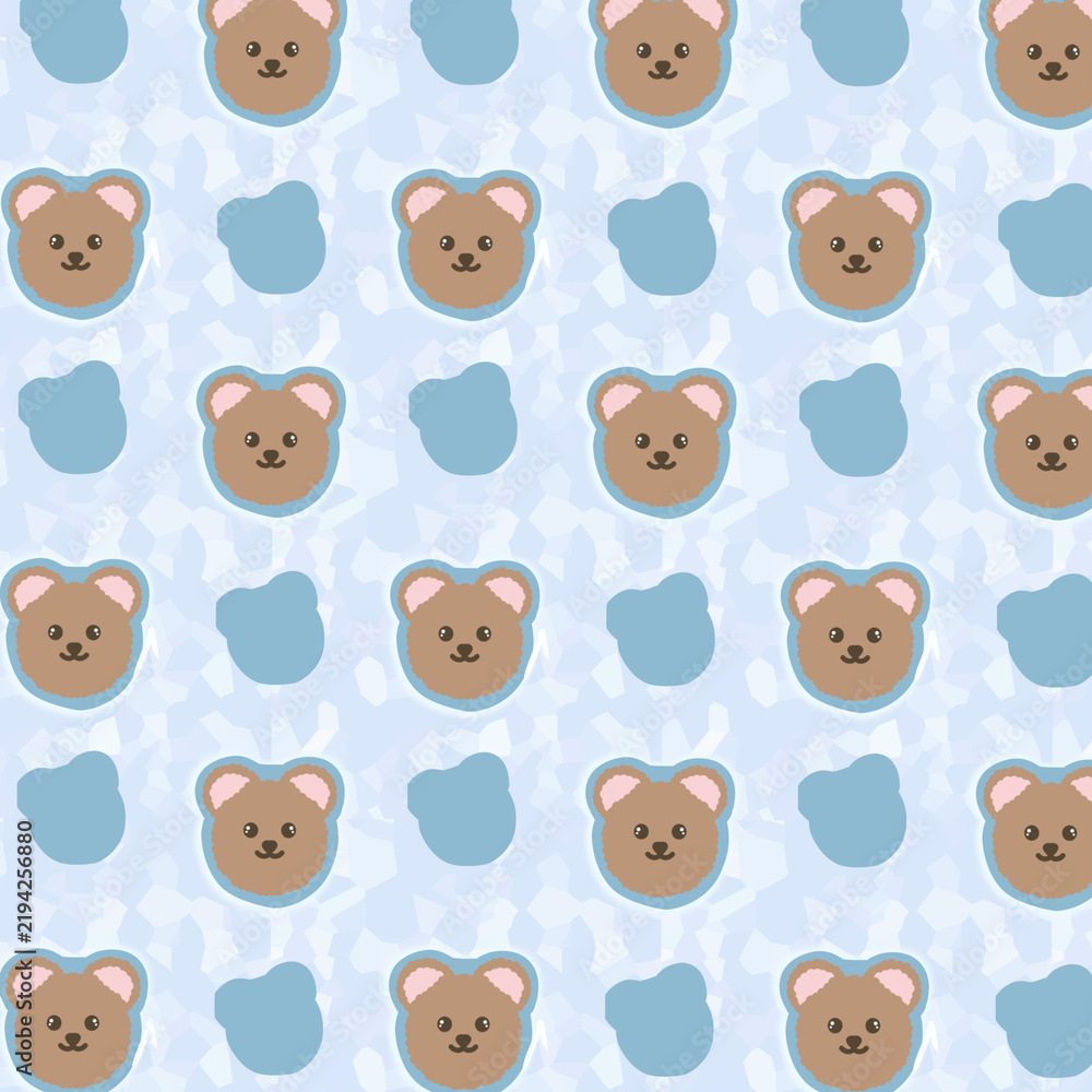 Obraz premium Cute Teddy Bear Seamless Pattern with Blue Bear Silhouettes on Icy Background