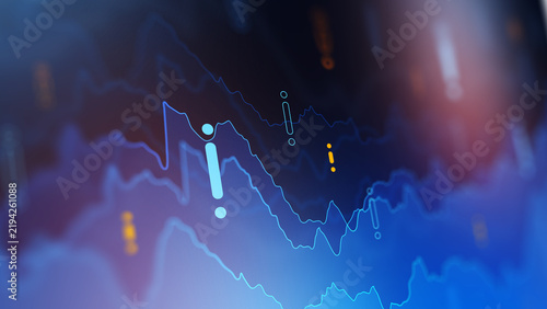 Graph shows stock exchange trading trends with fluctuations and variable data points