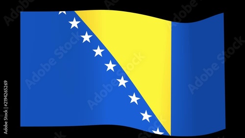 Waving flag of Bosnia and Herzegovina on a black background, representing national pride and patriotism