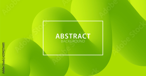 Abstract green background with wavy 3d fluid ribbon. Wavy shape with soft gradient. Vibrant flowing curve. Vector illustration.