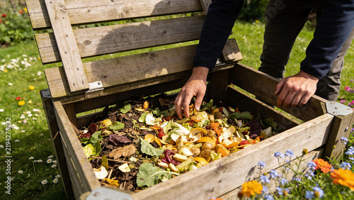 Obraz na płótnie Composting Bin Kitchen Scraps Garden - Wide Landscape