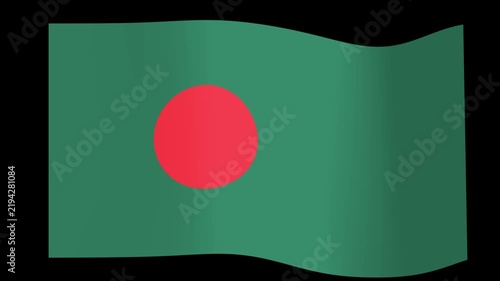 Waving flag of Bangladesh with red circle and green field, isolated on black background for national pride and independence concepts