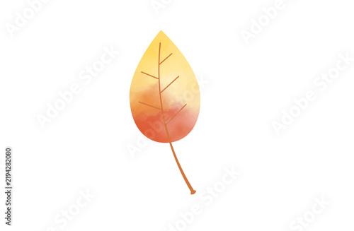 Single yellow and red watercolor fallen leaf autumn illustration