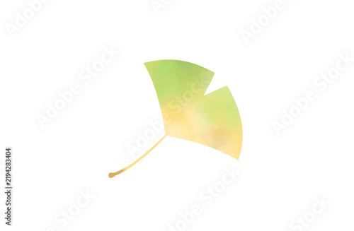 Single green ginkgo leaf watercolor early autumn illustration
