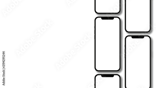 Multiple blank smartphone screens arranged in a vertical layout