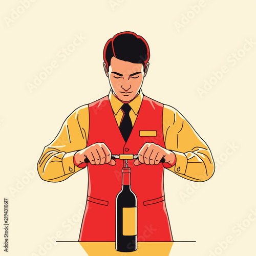 Man opening a wine bottle with a corkscrew