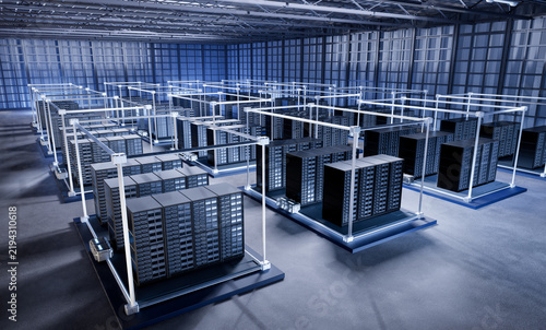 Obraz na płótnie Data center interior or server room inside full with racks