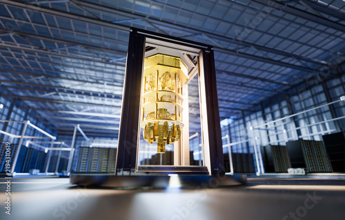 Fototapeta Quantum server network with quantum computer machine in server room