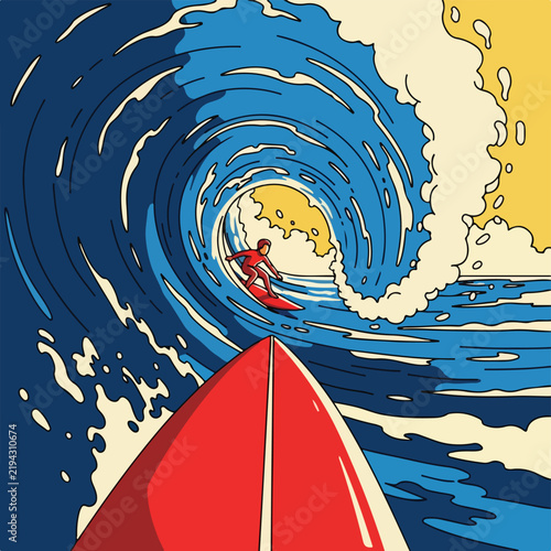 Surfer riding a big wave in the ocean