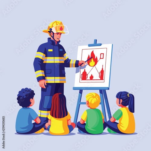 Firefighter teaches children about fire safety