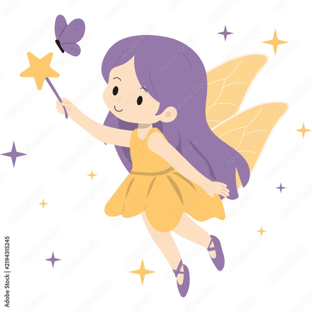 Fototapeta premium Magical Fairy With Sparkles Flat Cartoon