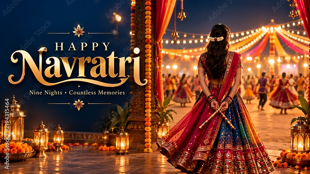 Obraz premium Woman dancing garba in traditional dress during navratri celebration with navratri