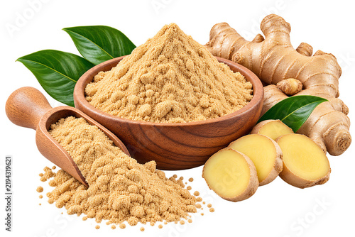 4. Ginger Powder Isolated on Transparent Background, Natural Spice and Food Ingredient