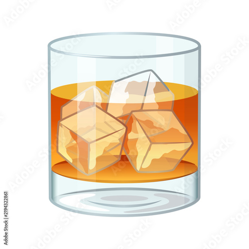 Whisky glass vector illustration with ice cubes on the rocks
