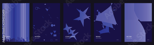 Abstract vector backgrounds set, dark blue and purple gradient geometric shapes, modern digital art for posters, covers, and web design
