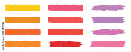 Set of colorful paint brush strokes isolated on white background. Paint, ink brush, brush strokes, brushes, lines, frames, grungy rough grunge thick paint line texture. 