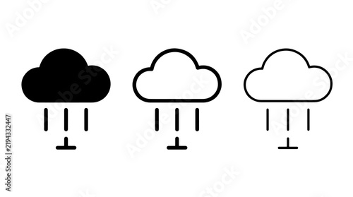 Obraz na płótnie Minimalist rain cloud icons featuring solid and outline vector styles for weathe
