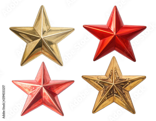a high quality stock photograph of a set of four star christmas decorations isolated on a white background
