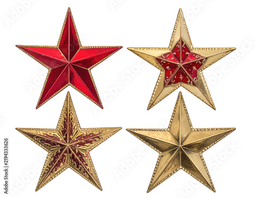 a high quality stock photograph of a set of four star christmas decorations isolated on a white background