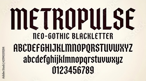 Neo Gothic Blackletter Font Design with Uppercase and Lowercase Alphabet Set