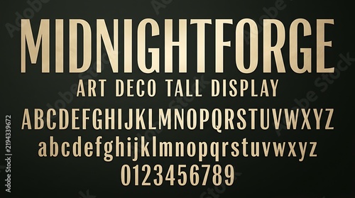 Midnightforge Art Deco Tall Display Font Alphabet and Numbers