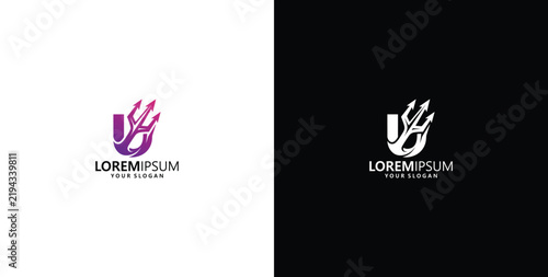 Bild auf Leinwand Creative letter U logo design with a modern trident or fork shape element, featu