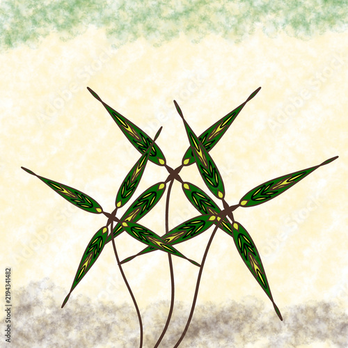 Abstract green leaf plant illustration with textured background