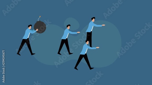 Businessmen Walking blindly while one Carries a Burning Bomb cartoon animation