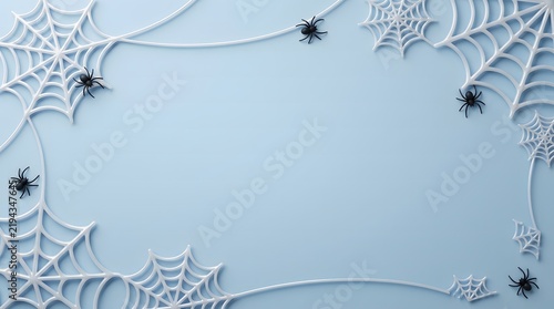 Halloween Spider Web Border Frame With Creepy Black Spiders On Colorful Background For Spooky Seasonal Design