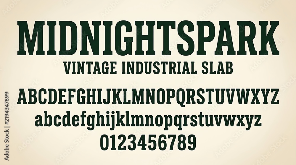 Fototapeta premium Vintage Industrial Slab Font Display with Alphabet and Numbers