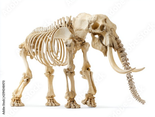 Anatomical Elephant Skeleton Model Displayed In Isolation Against A Crisp Clean White Background