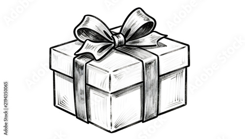Gift Wrapped Surprise: A simple yet elegant gift box adorned with a classic bow, presented in a hand-drawn sketch style. A symbol of anticipation and thoughtful giving.