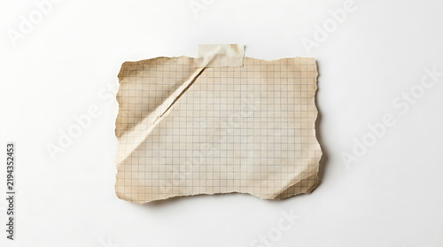Piece of white grid paper with torn edges taped to surface for creative note taking or scrapbooking ideas.