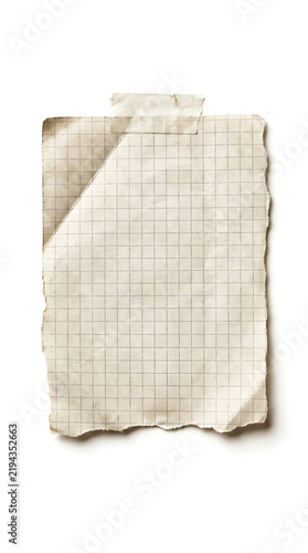Piece of white grid paper with torn edges taped to surface for creative note taking or scrapbooking ideas.