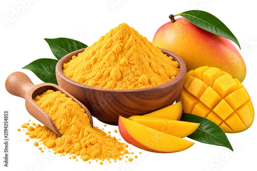 3. Mango Powder Isolated on Transparent Background, Natural Tropical Fruit Powder