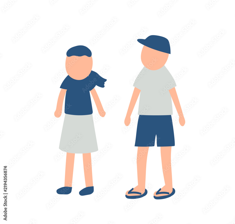 Fototapeta premium 半袖を着た二人の子供のイラスト