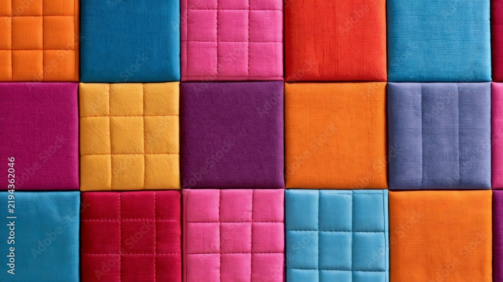 Obraz premium Colorful quilted fabric squares creating abstract pattern