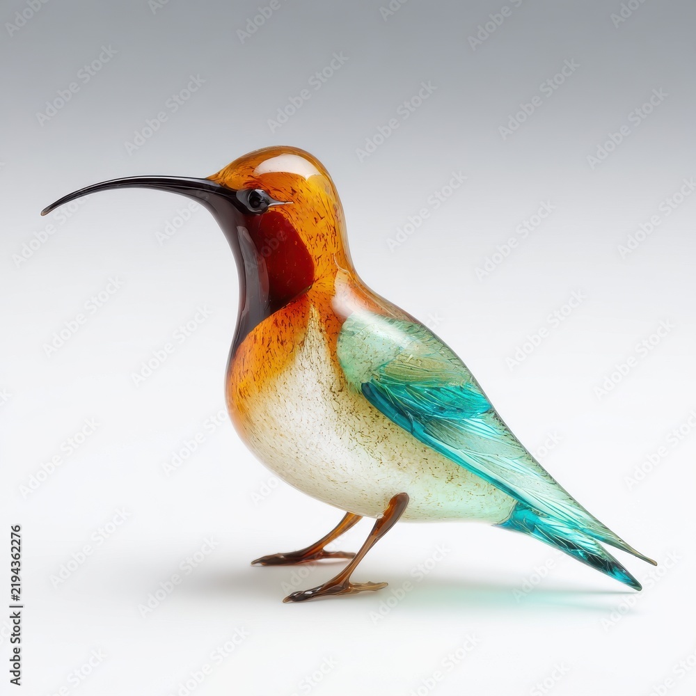 Obraz premium Elegant Handcrafted Glass Hummingbird Figurine With Vibrant Orange And Turquoise Details Isolated