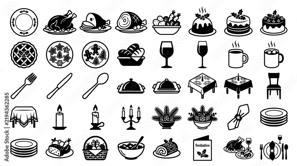 Obraz premium Christmas dinner icons set