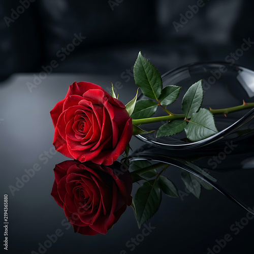 Red rose on dark surface elegant beauty romantic mood.