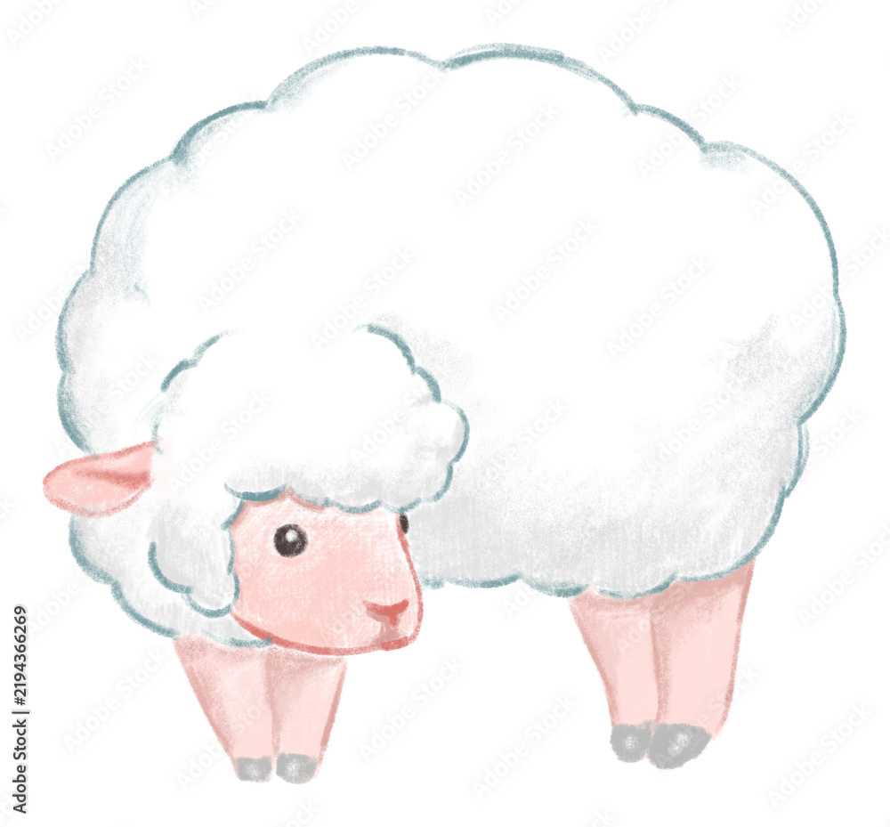 Fototapeta premium Cute Fluffy Sheep Illustration in Soft Colored Pencil Style for 2027 Chinese Zodiac