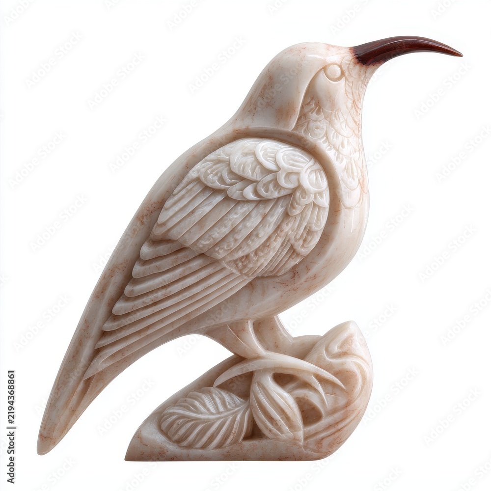 Obraz premium Intricate Carved Stone Hummingbird Sculpture Isolated On A Crisp White Background