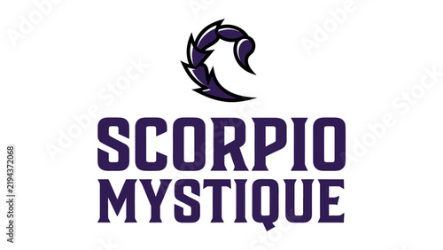Принти на полотні Purple scorpion icon illustration with scorpio mystique typography on a clean is