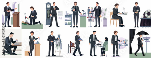Foto Comprehensive Vector Illustration Set Depicting Various Roles and Tasks of Profe