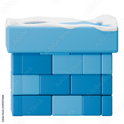 3D Blue Stylized Winter Chimney Icon with Snow