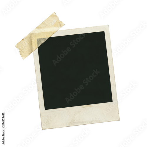 Blank vintage polaroid photo frame with adhesive tape