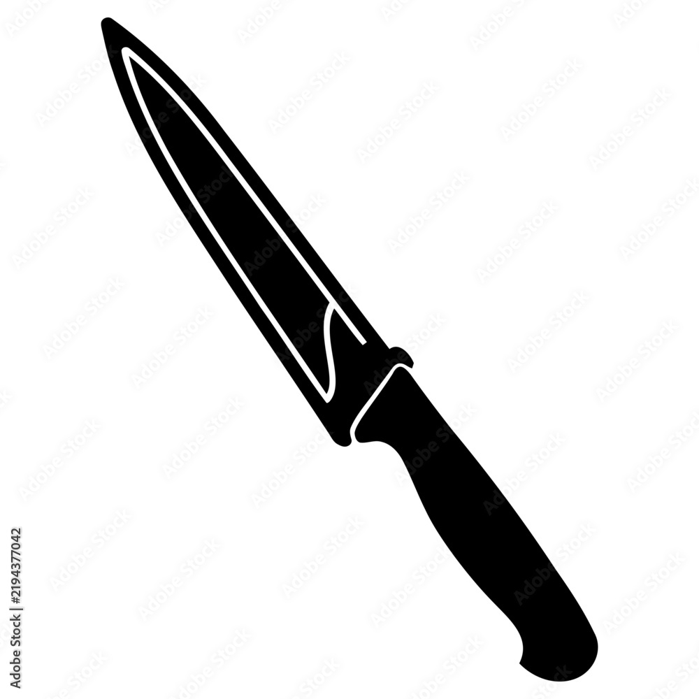 Obraz premium Minimalist black silhouette vector icon depicting sharp kitchen chef knife used for culinary preparation with displays simple black